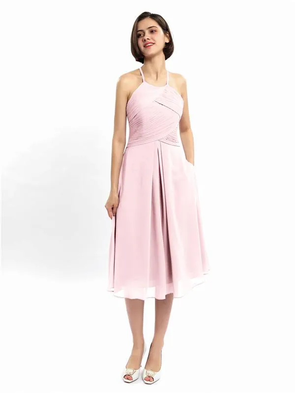 A-line Halter Sleeveless Pleats Short Bridesmaid Dresses