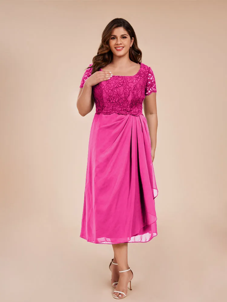 A-Line Lace Bodice Tea-Length Chiffon Mother Of The Bride Dress