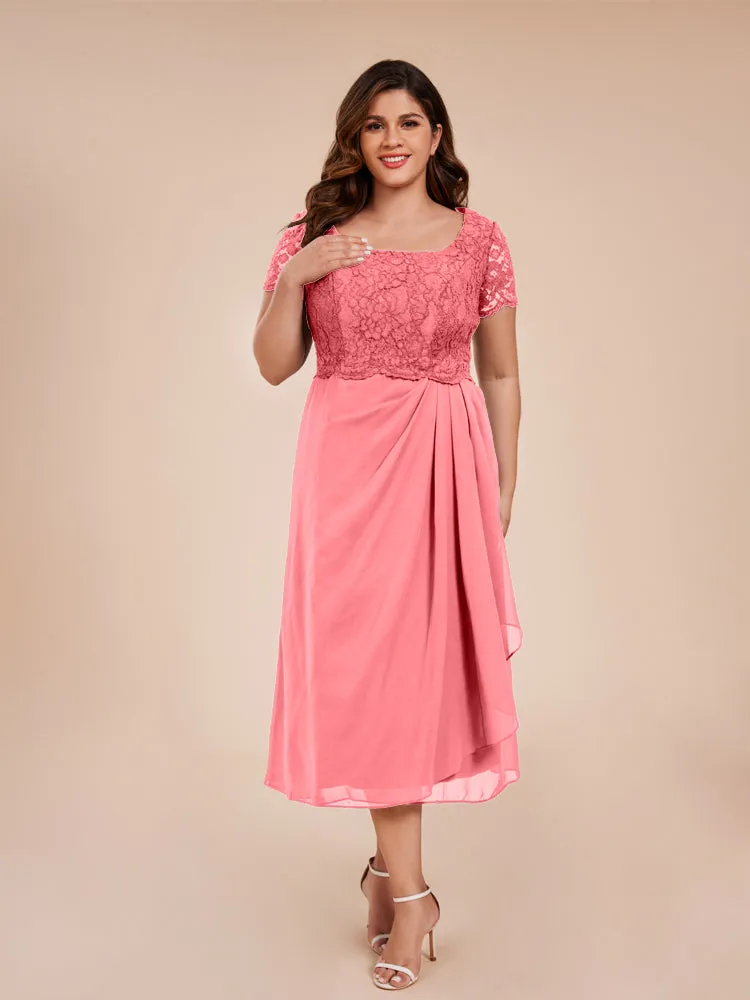 A-Line Lace Bodice Tea-Length Chiffon Mother Of The Bride Dress