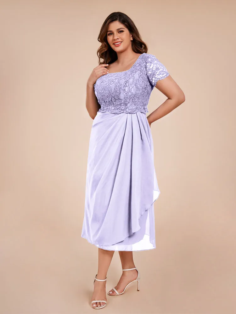 A-Line Lace Bodice Tea-Length Chiffon Mother Of The Bride Dress