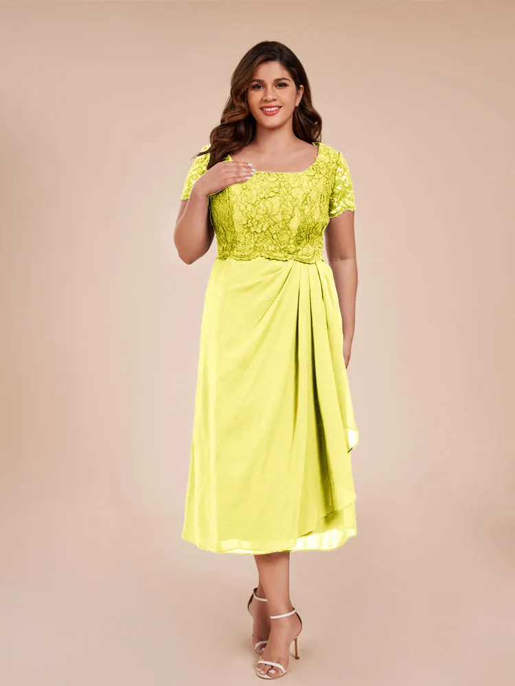 A-Line Lace Bodice Tea-Length Chiffon Mother Of The Bride Dress