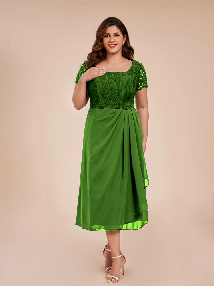 A-Line Lace Bodice Tea-Length Chiffon Mother Of The Bride Dress