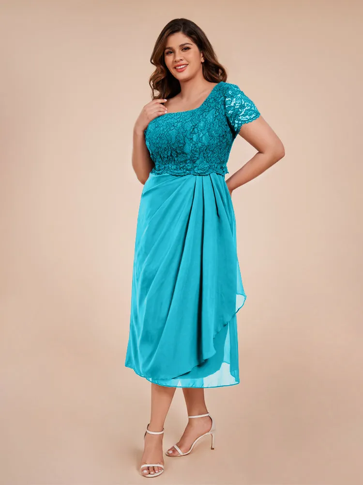 A-Line Lace Bodice Tea-Length Chiffon Mother Of The Bride Dress