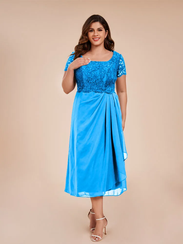 A-Line Lace Bodice Tea-Length Chiffon Mother Of The Bride Dress