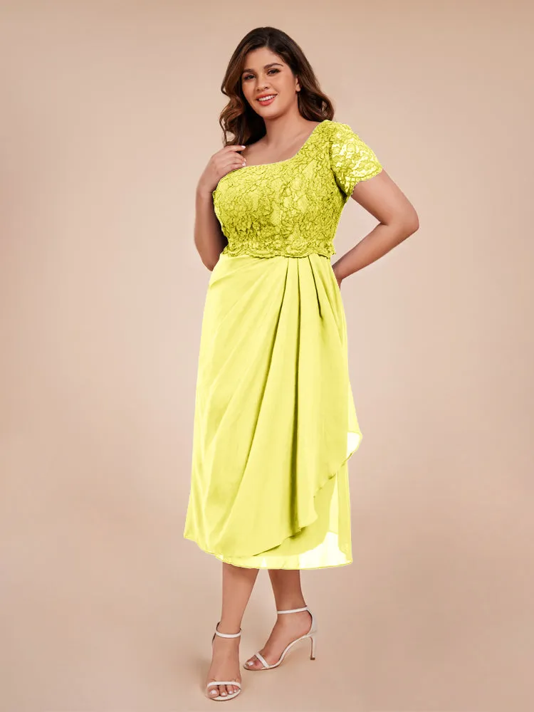 A-Line Lace Bodice Tea-Length Chiffon Mother Of The Bride Dress