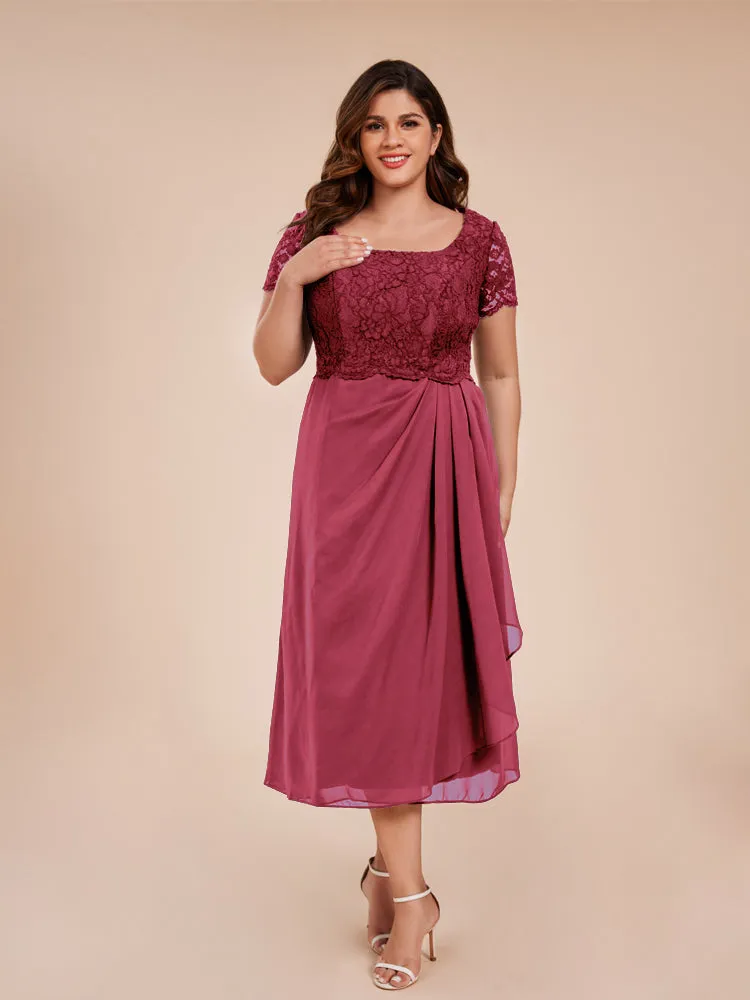 A-Line Lace Bodice Tea-Length Chiffon Mother Of The Bride Dress