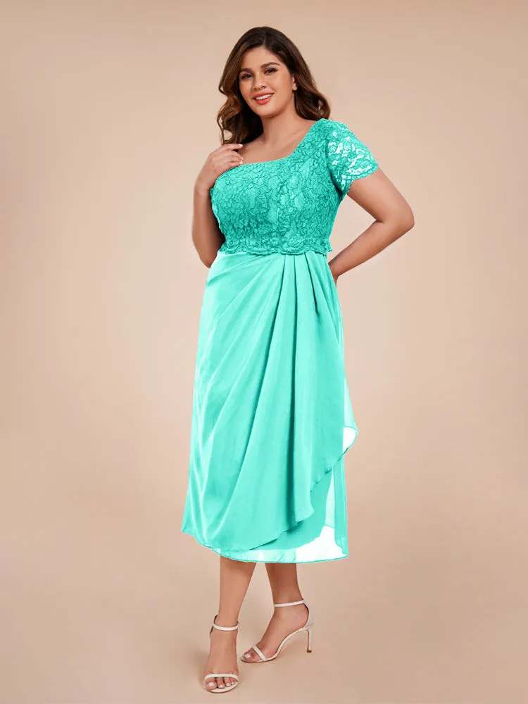 A-Line Lace Bodice Tea-Length Chiffon Mother Of The Bride Dress