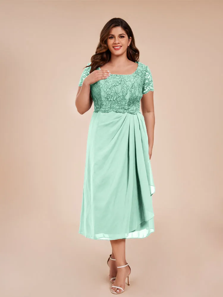 A-Line Lace Bodice Tea-Length Chiffon Mother Of The Bride Dress