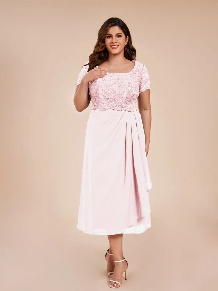 A-Line Lace Bodice Tea-Length Chiffon Mother Of The Bride Dress