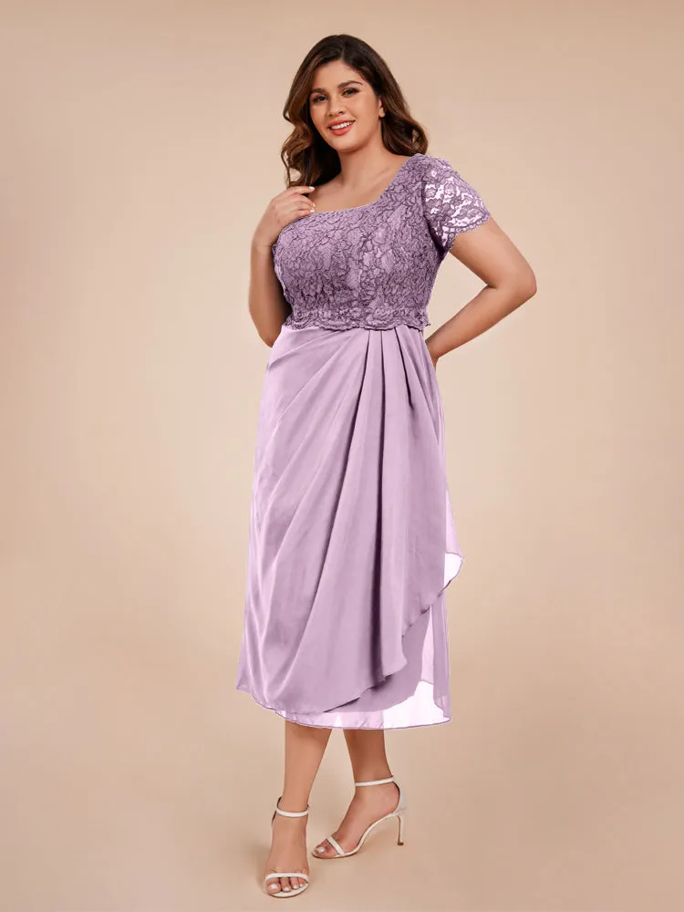 A-Line Lace Bodice Tea-Length Chiffon Mother Of The Bride Dress