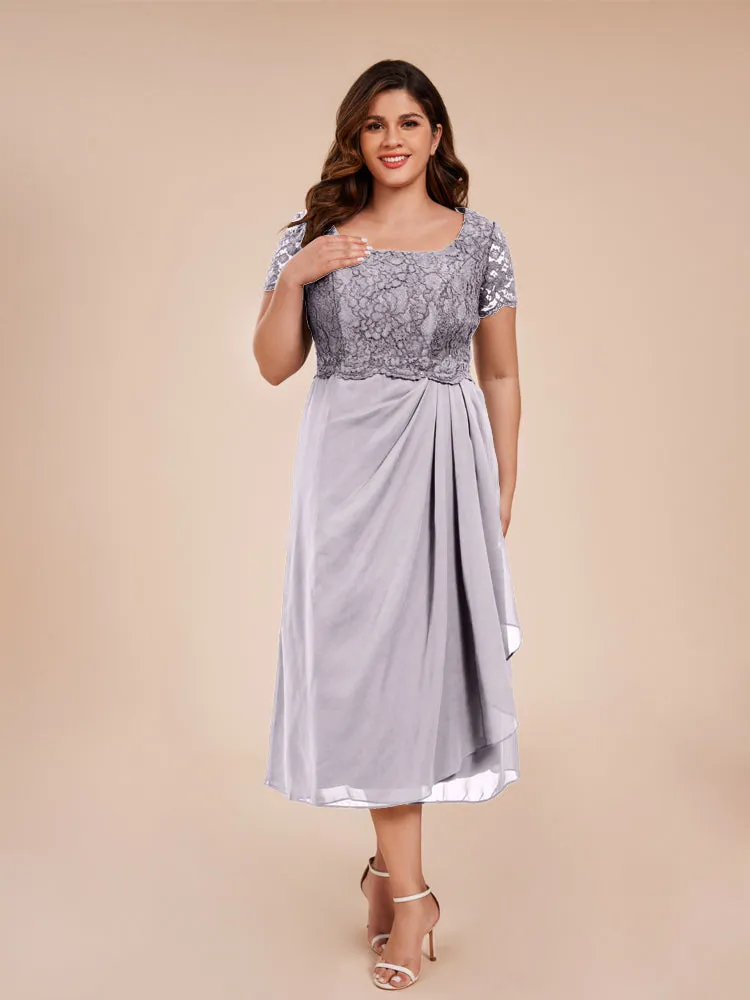 A-Line Lace Bodice Tea-Length Chiffon Mother Of The Bride Dress