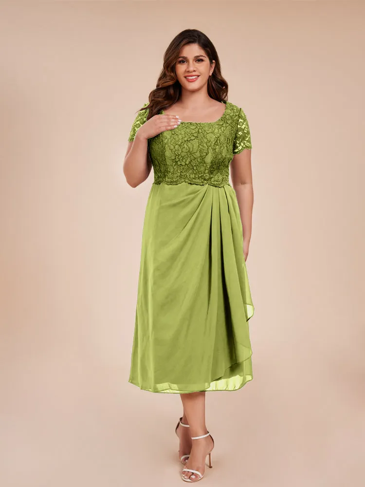 A-Line Lace Bodice Tea-Length Chiffon Mother Of The Bride Dress