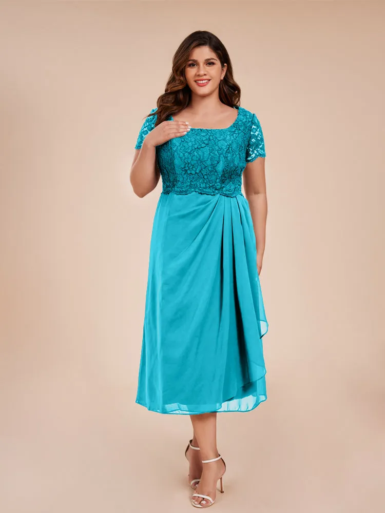 A-Line Lace Bodice Tea-Length Chiffon Mother Of The Bride Dress