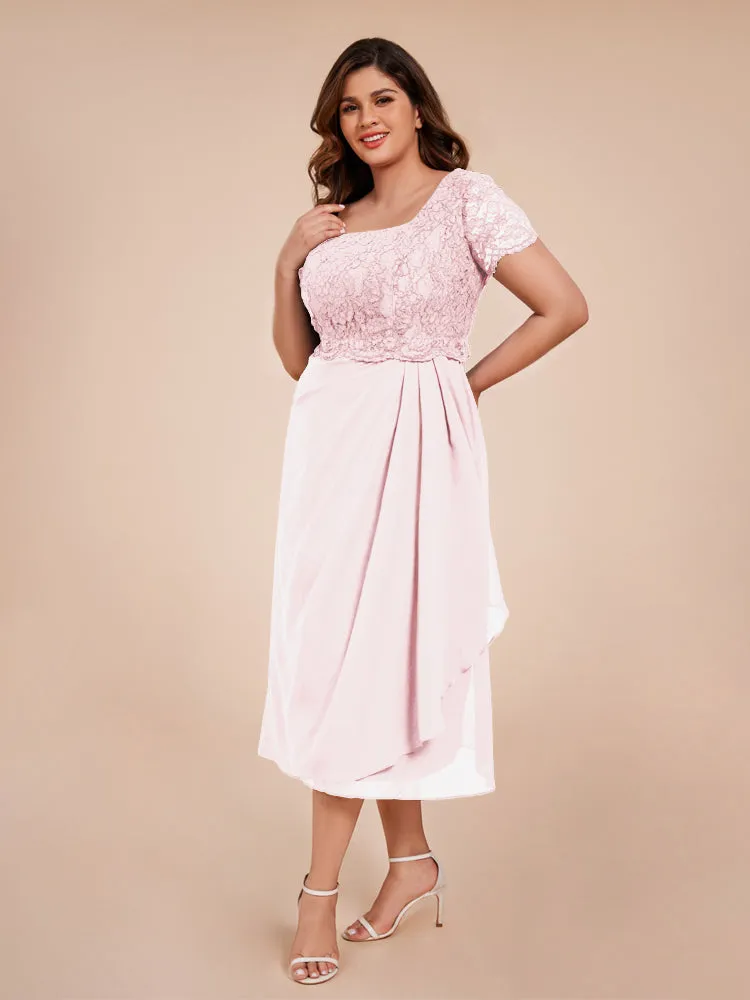 A-Line Lace Bodice Tea-Length Chiffon Mother Of The Bride Dress