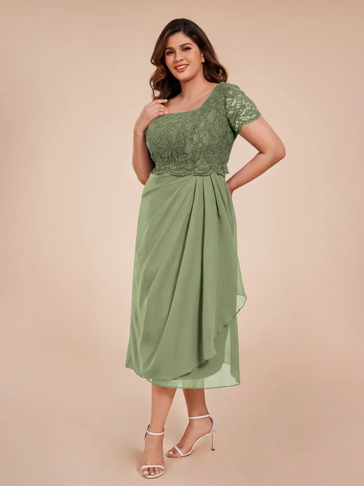 A-Line Lace Bodice Tea-Length Chiffon Mother Of The Bride Dress