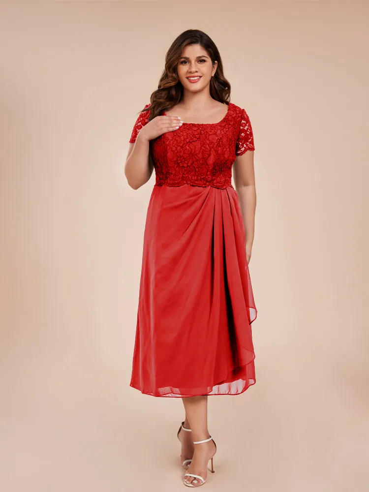 A-Line Lace Bodice Tea-Length Chiffon Mother Of The Bride Dress