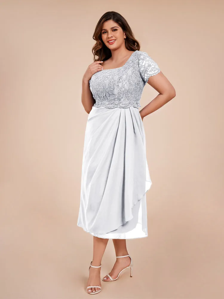 A-Line Lace Bodice Tea-Length Chiffon Mother Of The Bride Dress