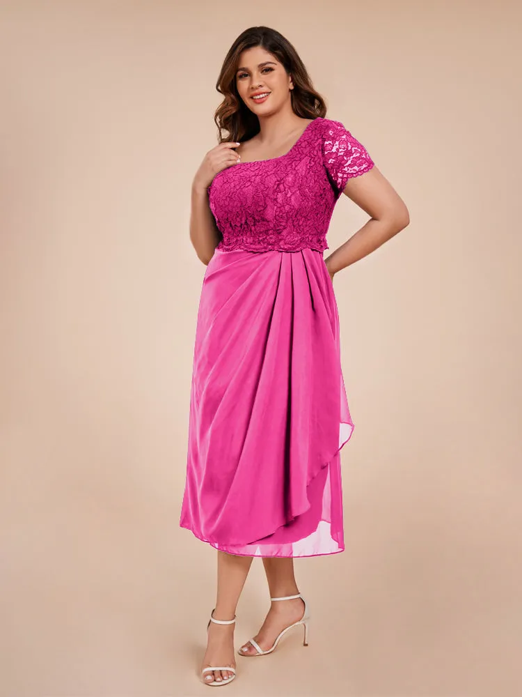 A-Line Lace Bodice Tea-Length Chiffon Mother Of The Bride Dress