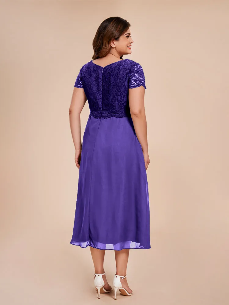 A-Line Lace Bodice Tea-Length Chiffon Mother Of The Bride Dress