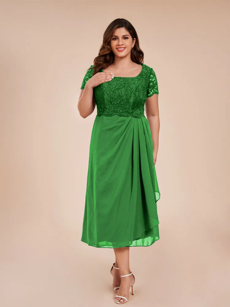 A-Line Lace Bodice Tea-Length Chiffon Mother Of The Bride Dress