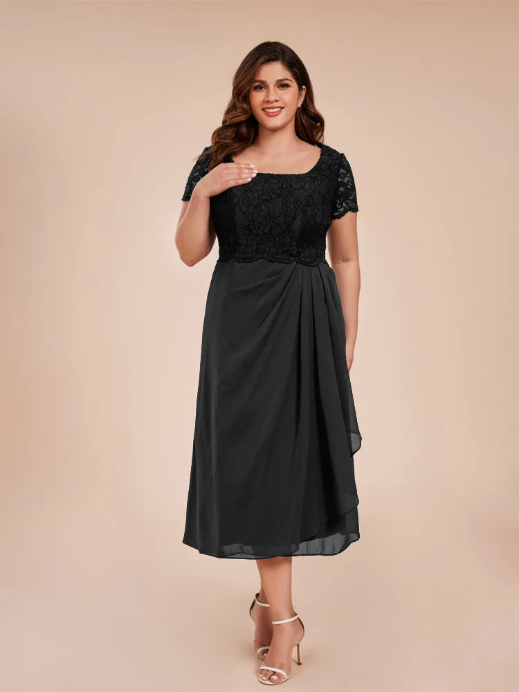 A-Line Lace Bodice Tea-Length Chiffon Mother Of The Bride Dress