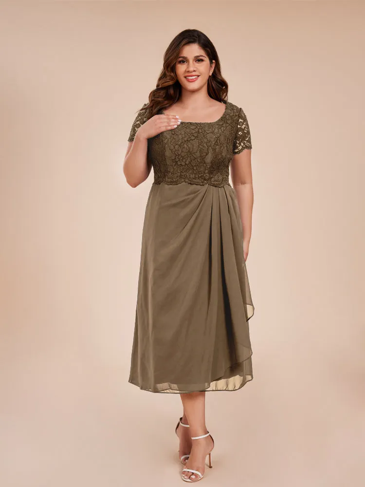 A-Line Lace Bodice Tea-Length Chiffon Mother Of The Bride Dress