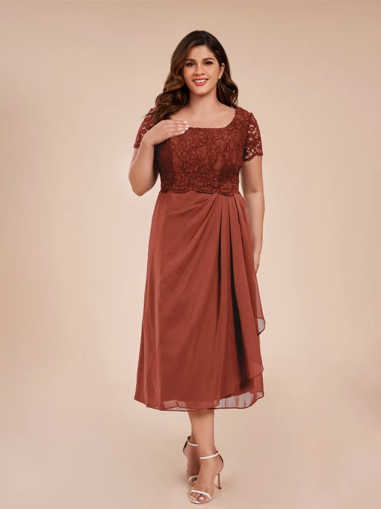 A-Line Lace Bodice Tea-Length Chiffon Mother Of The Bride Dress