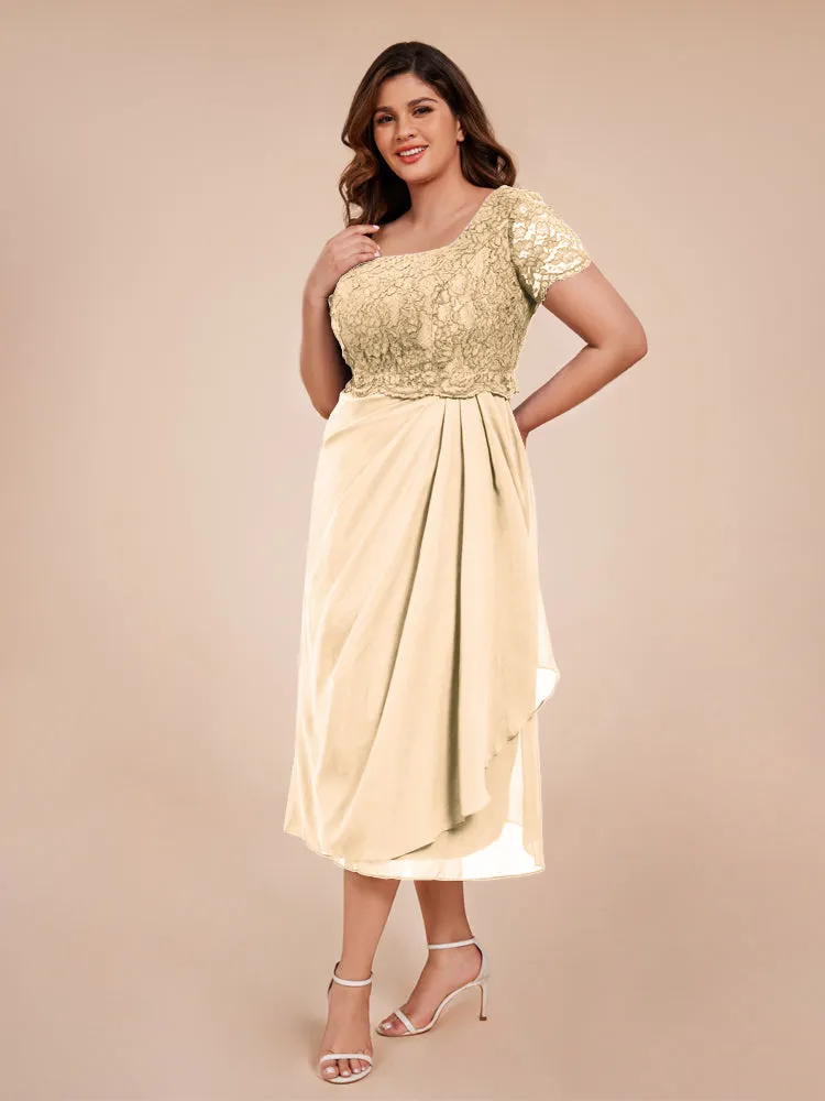 A-Line Lace Bodice Tea-Length Chiffon Mother Of The Bride Dress