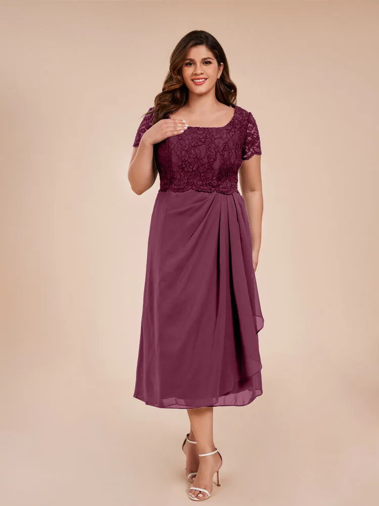 A-Line Lace Bodice Tea-Length Chiffon Mother Of The Bride Dress