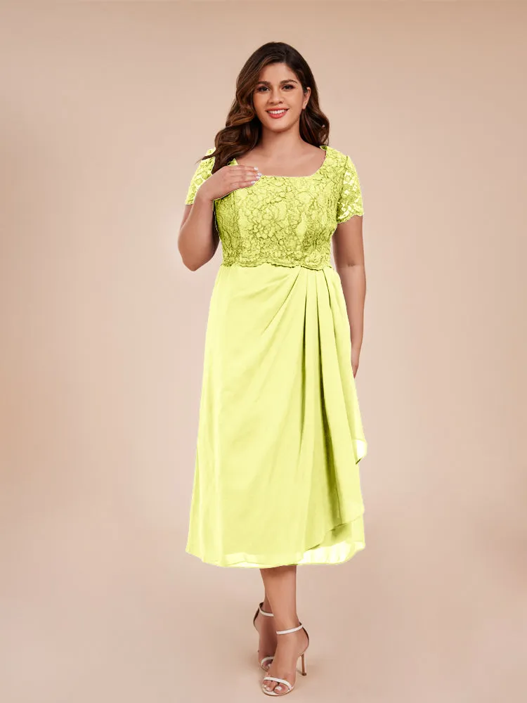 A-Line Lace Bodice Tea-Length Chiffon Mother Of The Bride Dress