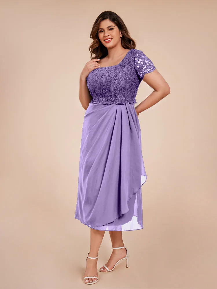 A-Line Lace Bodice Tea-Length Chiffon Mother Of The Bride Dress