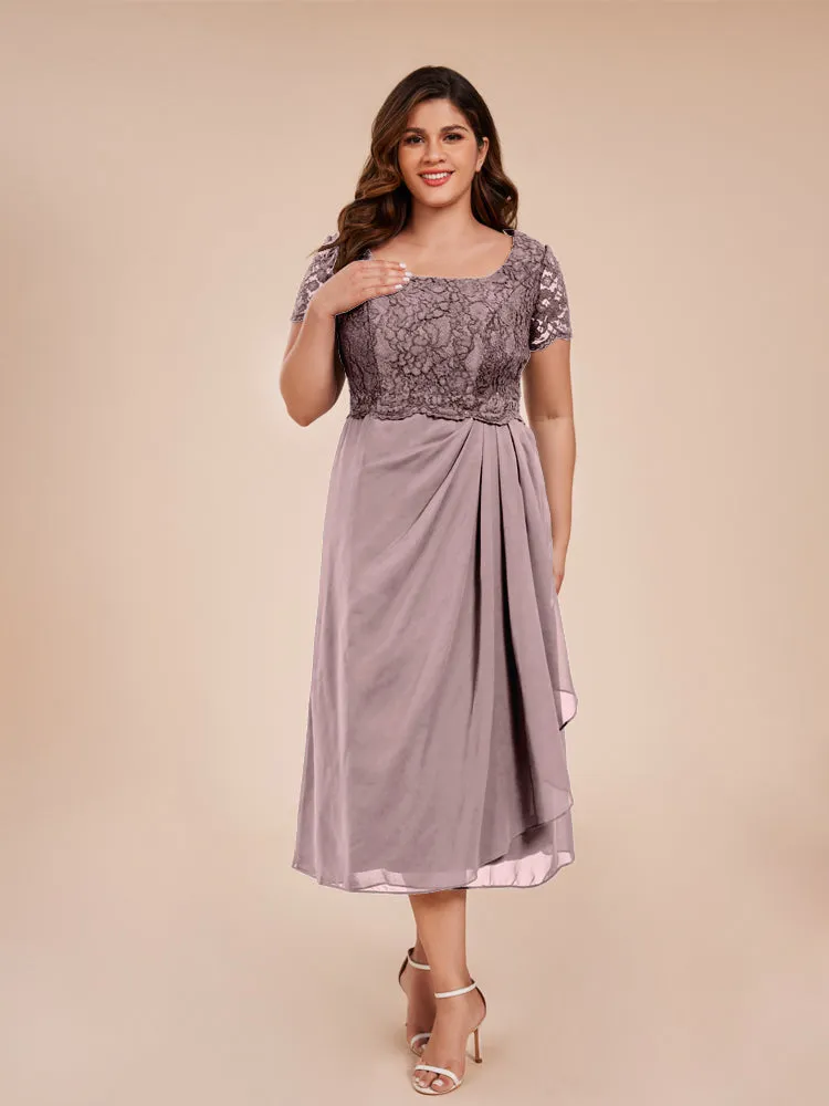 A-Line Lace Bodice Tea-Length Chiffon Mother Of The Bride Dress