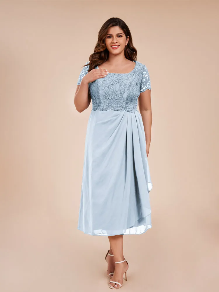 A-Line Lace Bodice Tea-Length Chiffon Mother Of The Bride Dress