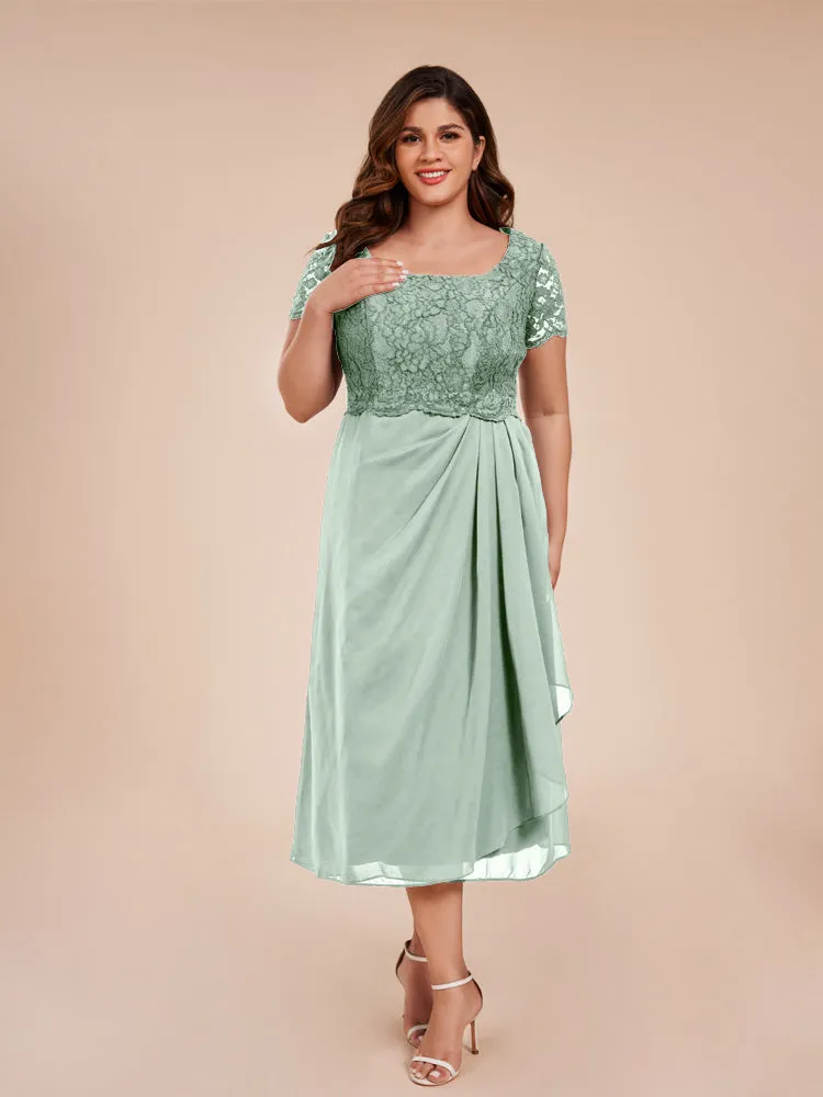 A-Line Lace Bodice Tea-Length Chiffon Mother Of The Bride Dress