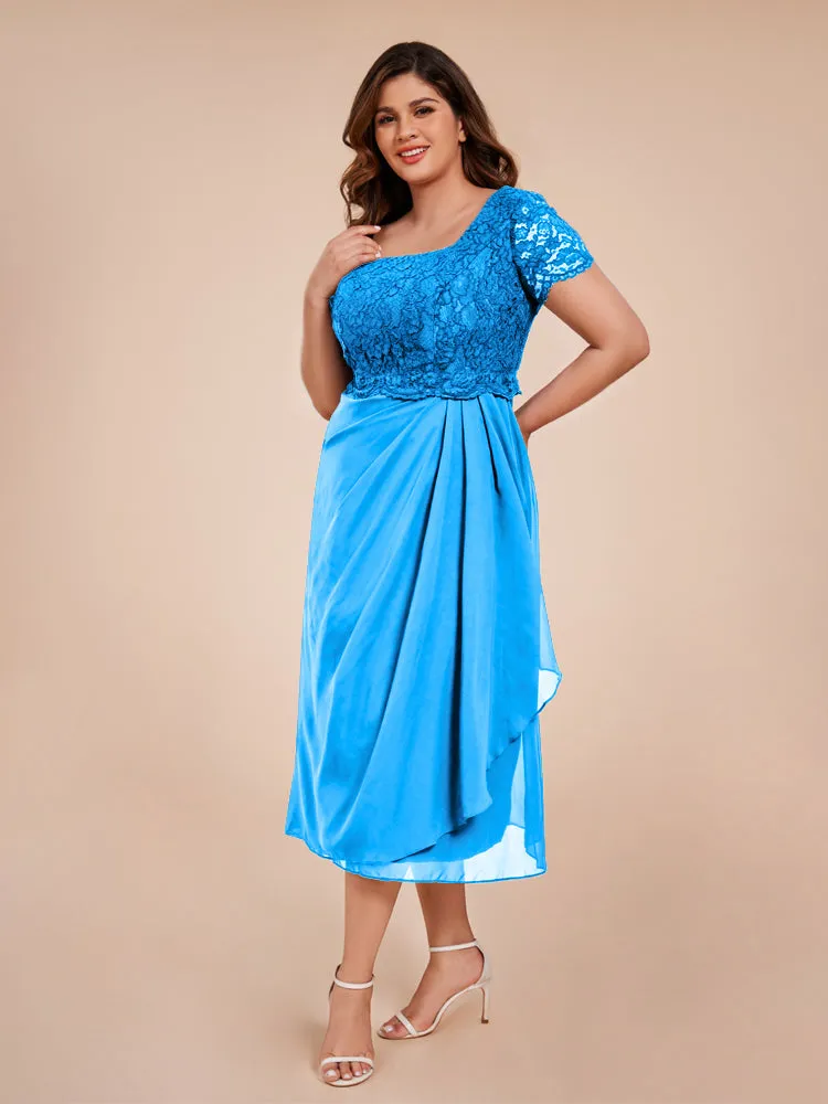 A-Line Lace Bodice Tea-Length Chiffon Mother Of The Bride Dress