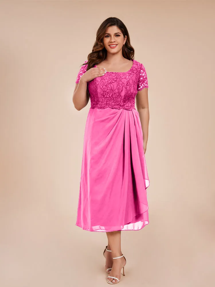 A-Line Lace Bodice Tea-Length Chiffon Mother Of The Bride Dress