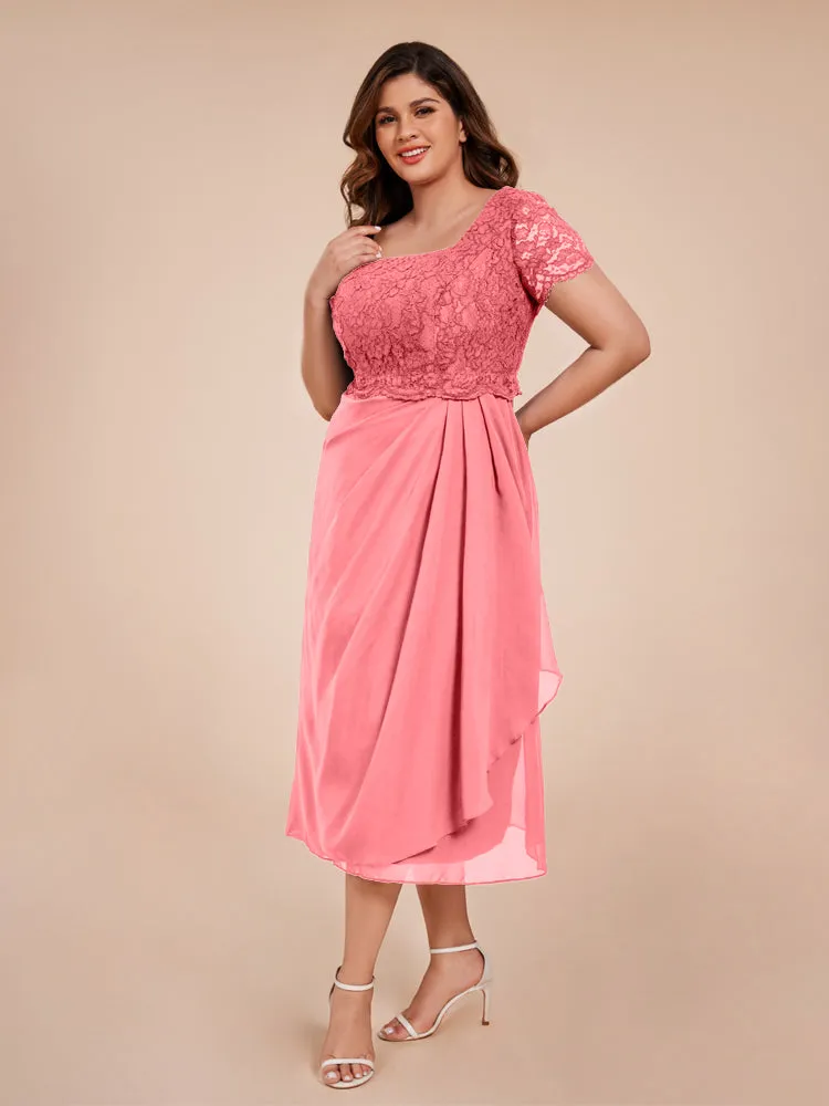 A-Line Lace Bodice Tea-Length Chiffon Mother Of The Bride Dress