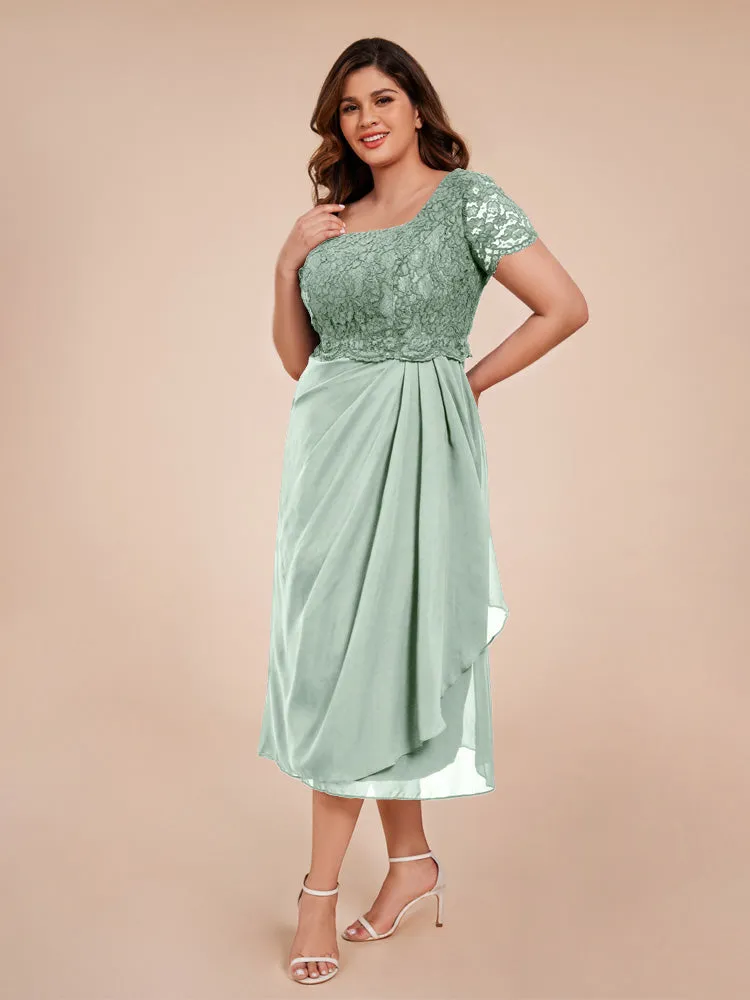 A-Line Lace Bodice Tea-Length Chiffon Mother Of The Bride Dress