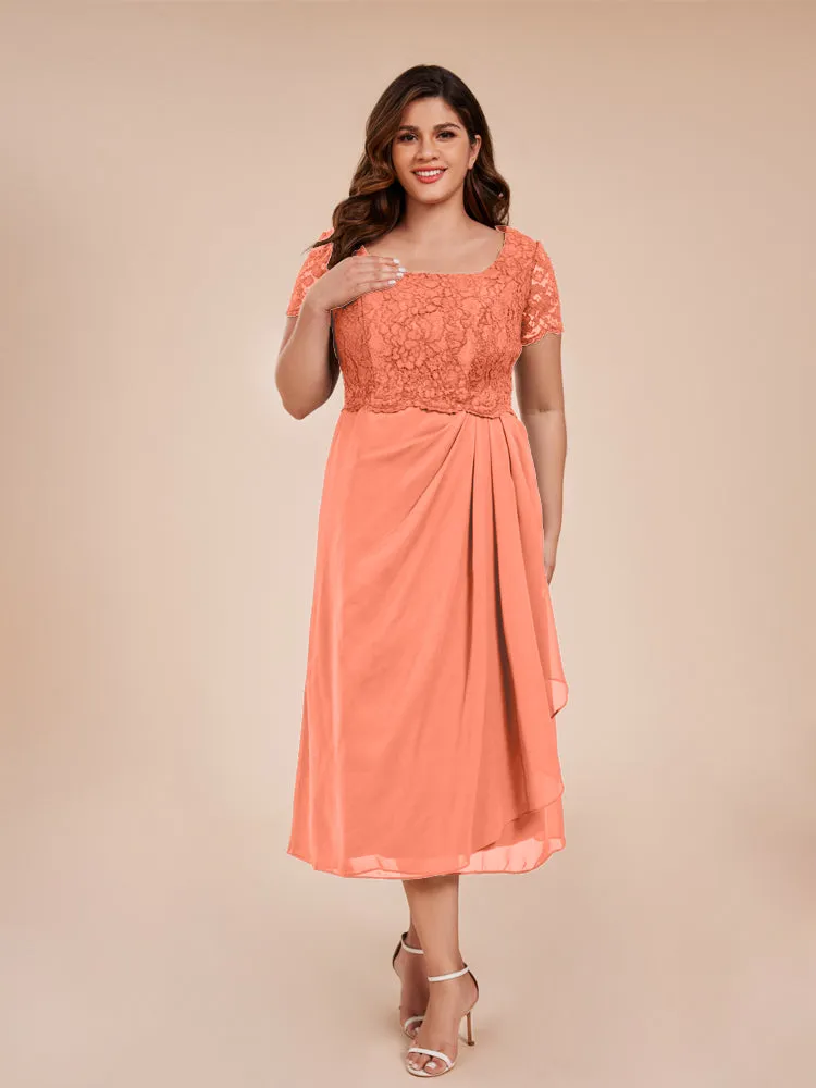 A-Line Lace Bodice Tea-Length Chiffon Mother Of The Bride Dress