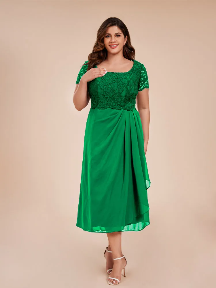 A-Line Lace Bodice Tea-Length Chiffon Mother Of The Bride Dress