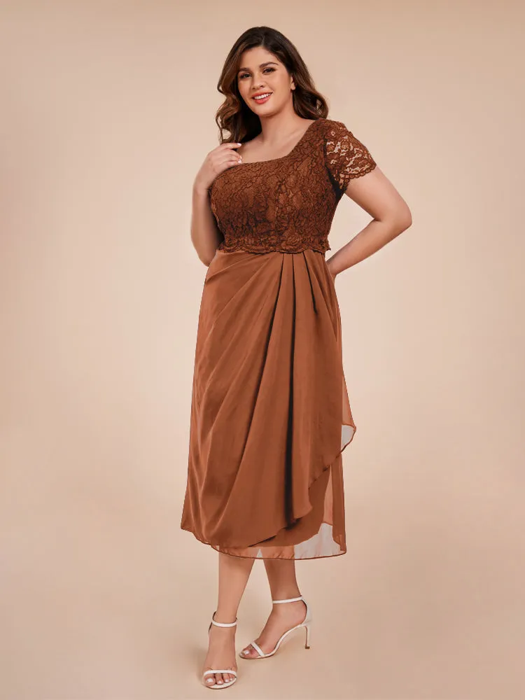 A-Line Lace Bodice Tea-Length Chiffon Mother Of The Bride Dress