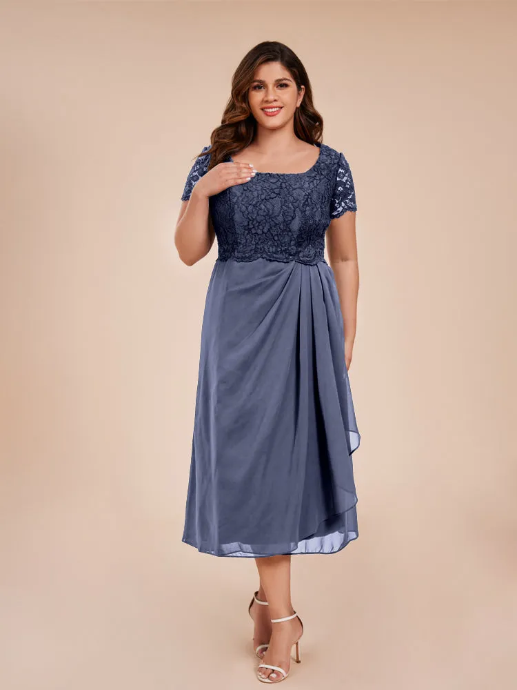 A-Line Lace Bodice Tea-Length Chiffon Mother Of The Bride Dress