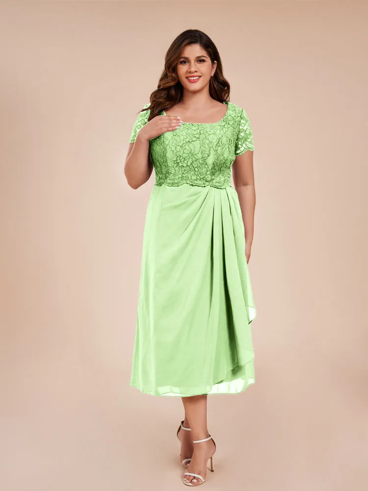 A-Line Lace Bodice Tea-Length Chiffon Mother Of The Bride Dress