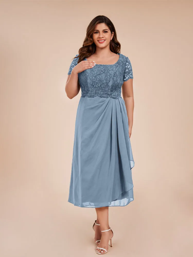 A-Line Lace Bodice Tea-Length Chiffon Mother Of The Bride Dress