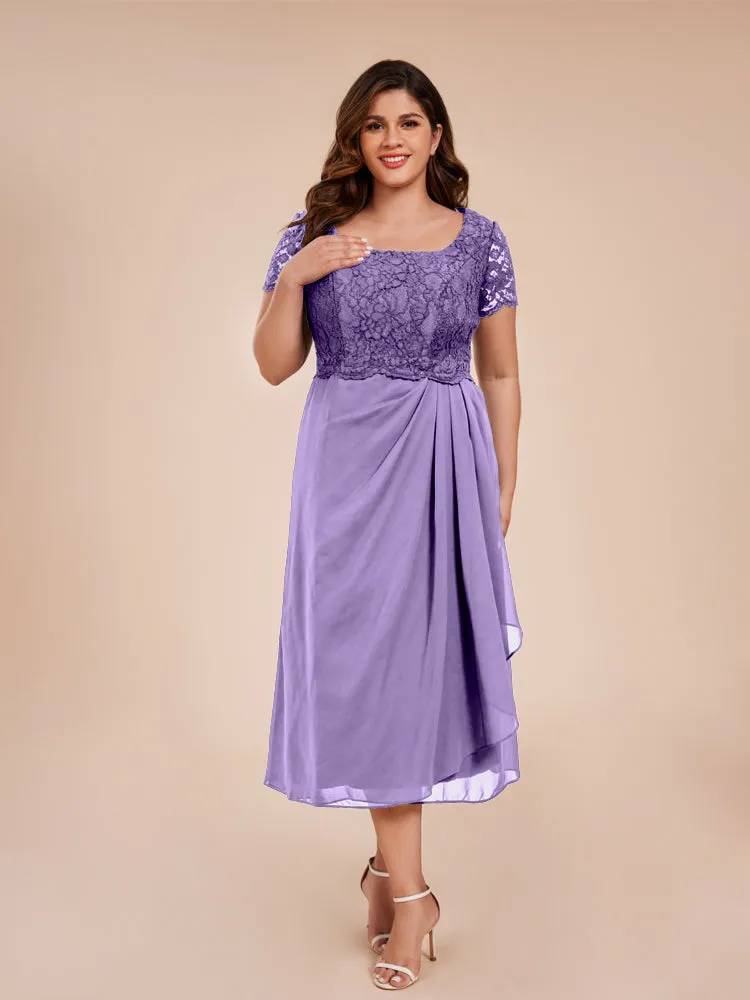 A-Line Lace Bodice Tea-Length Chiffon Mother Of The Bride Dress