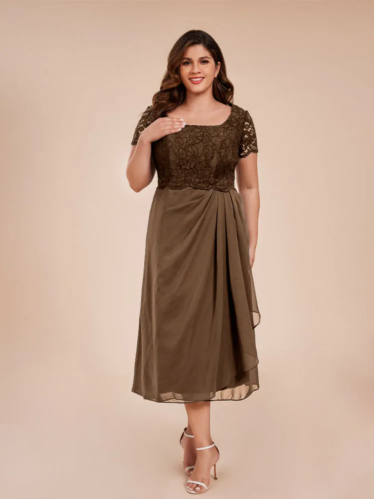 A-Line Lace Bodice Tea-Length Chiffon Mother Of The Bride Dress