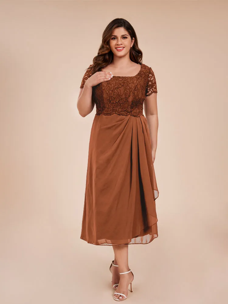 A-Line Lace Bodice Tea-Length Chiffon Mother Of The Bride Dress