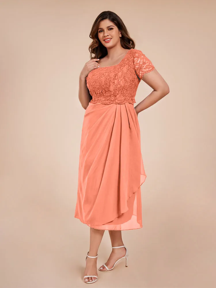 A-Line Lace Bodice Tea-Length Chiffon Mother Of The Bride Dress