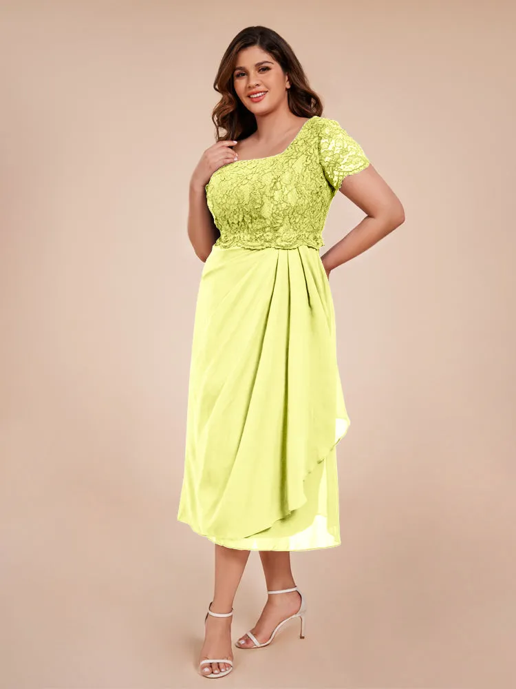 A-Line Lace Bodice Tea-Length Chiffon Mother Of The Bride Dress