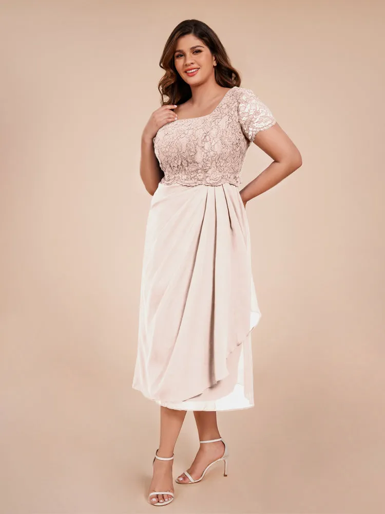 A-Line Lace Bodice Tea-Length Chiffon Mother Of The Bride Dress